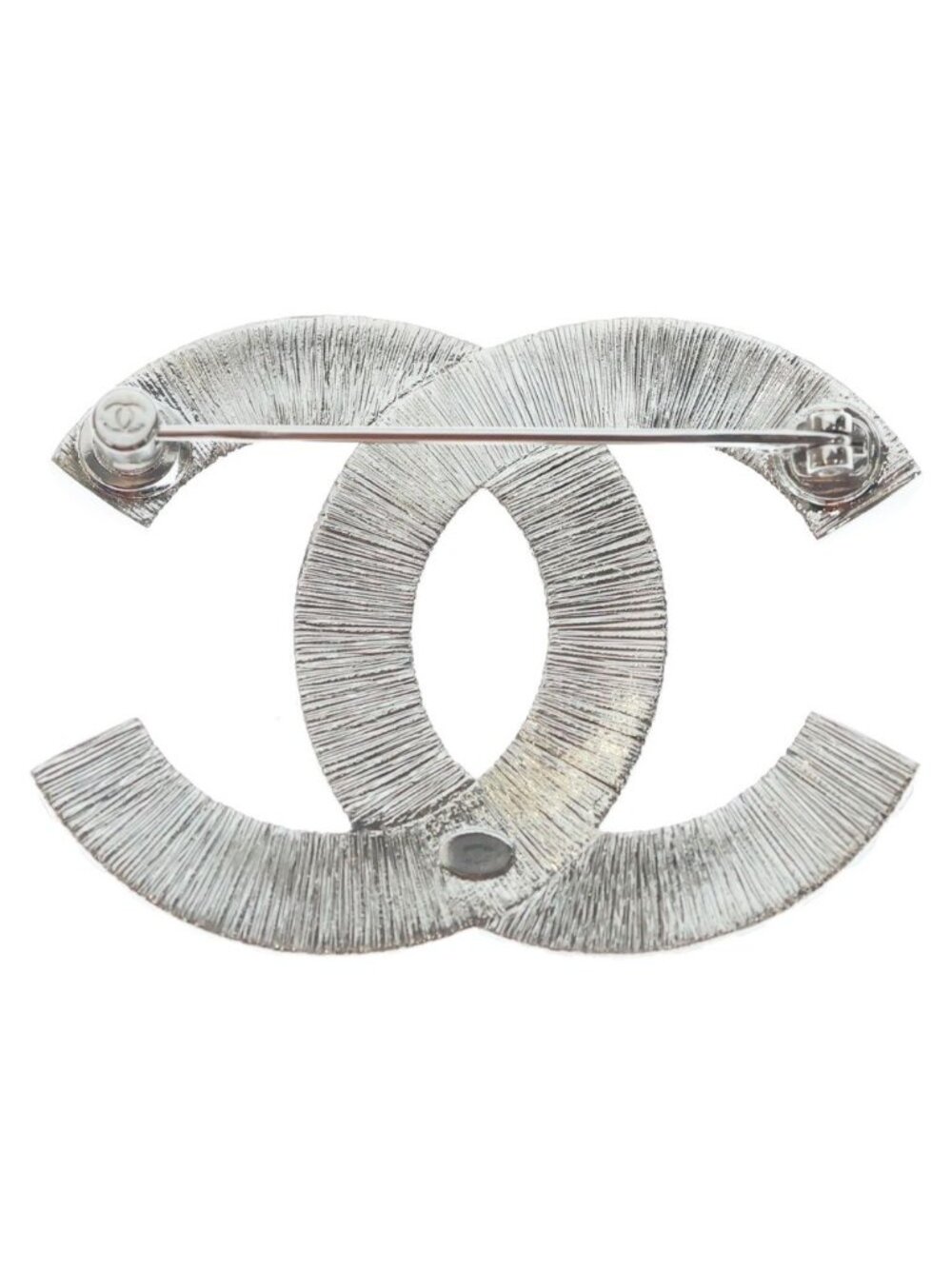 Chanel CC Logo Line Stone Pin Brooch Pin Badge Silver - Picture 2 of 6